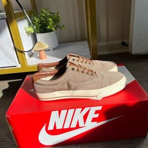 Polo Ralph Lauren Vaughn Natural Flax Linen Tan Suede Men’s Shoes